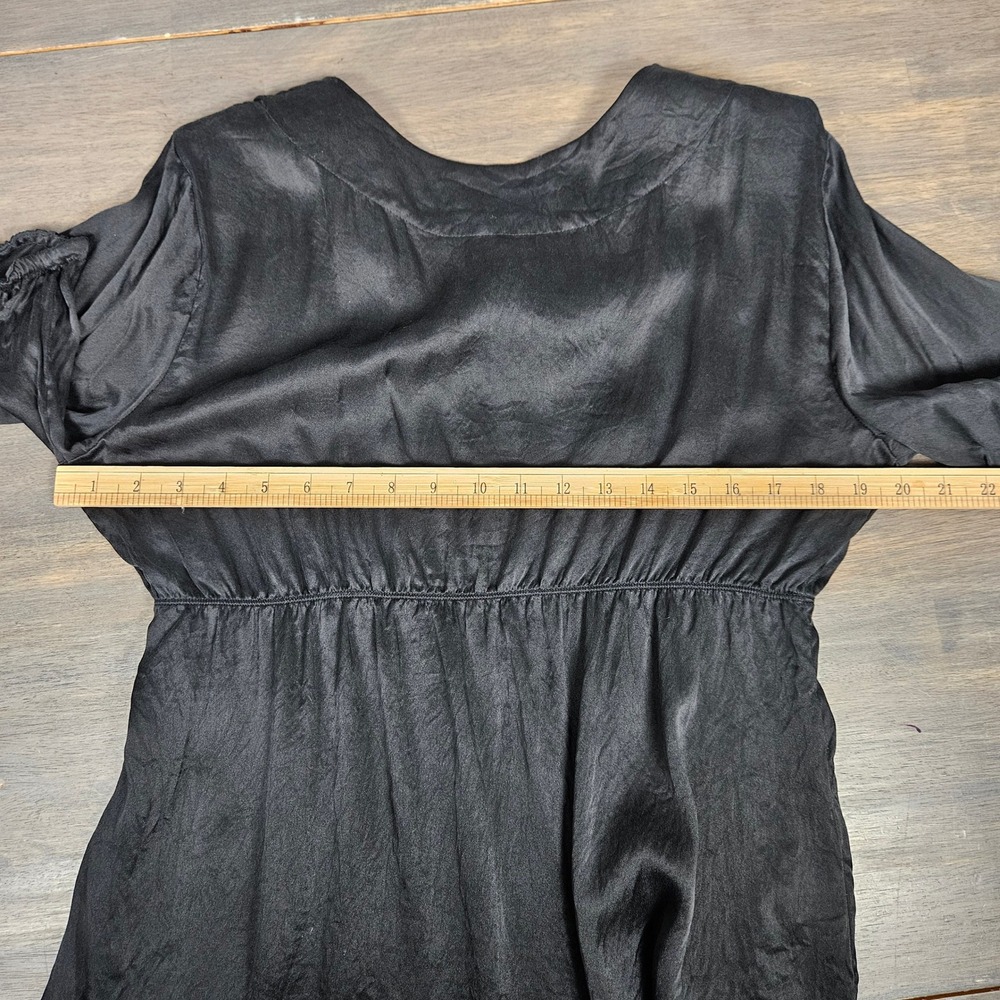 Eddie Bauer Womens Large 100% Silk Peasant Blouse V-Neck Empire Waist Y2K Black - Picture 6 of 7